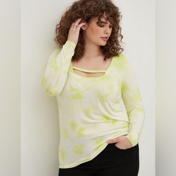 Torrid Lovesick Neon Green & White Tie Dye Top - New - Size 4 (26) - Picture 1 of 5